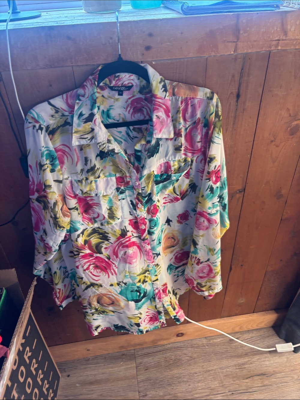 George Floral Button-Down Shirt in Pink, Teal & Yellow